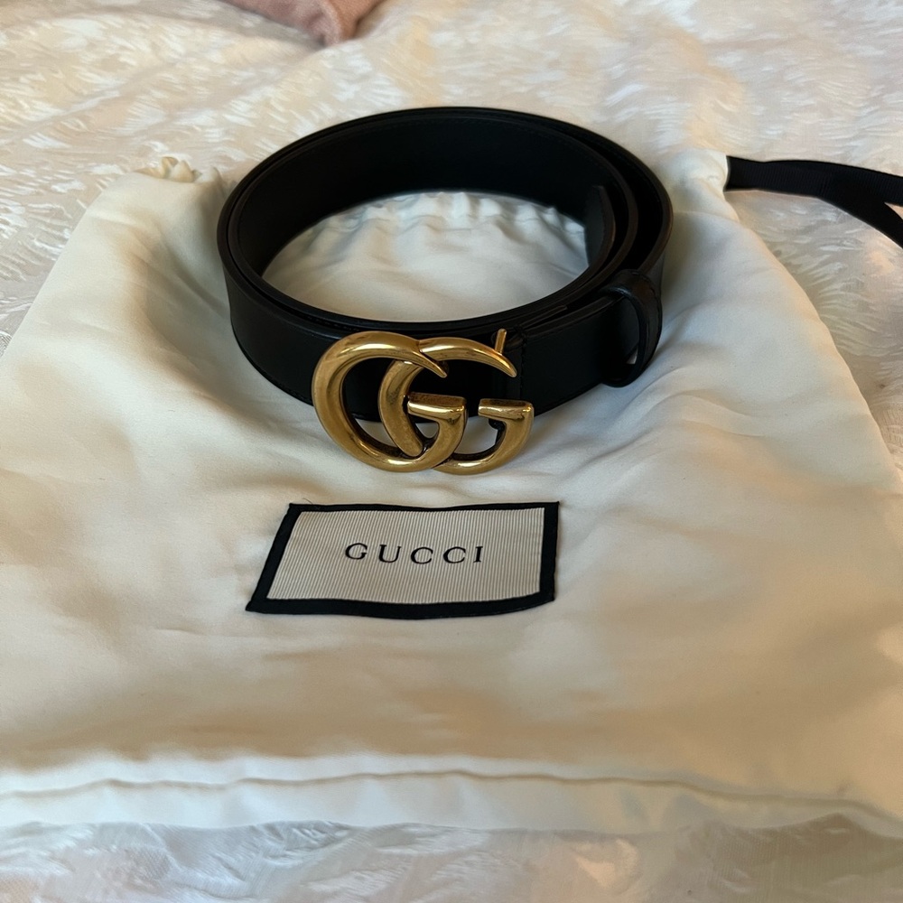 Leather belt with Double G buckle